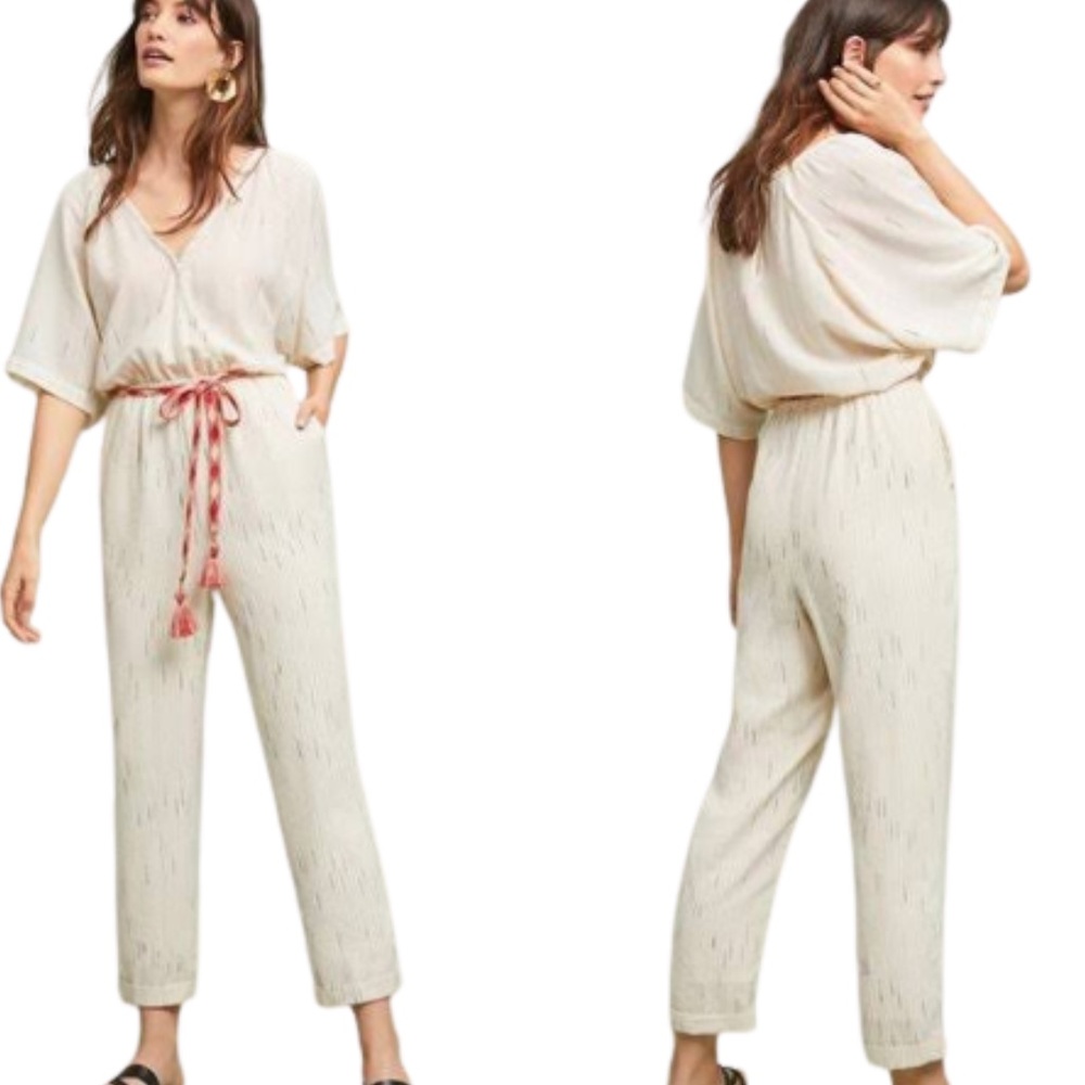 Anthropologie Feather Bone Jumpsuit – XS Cream